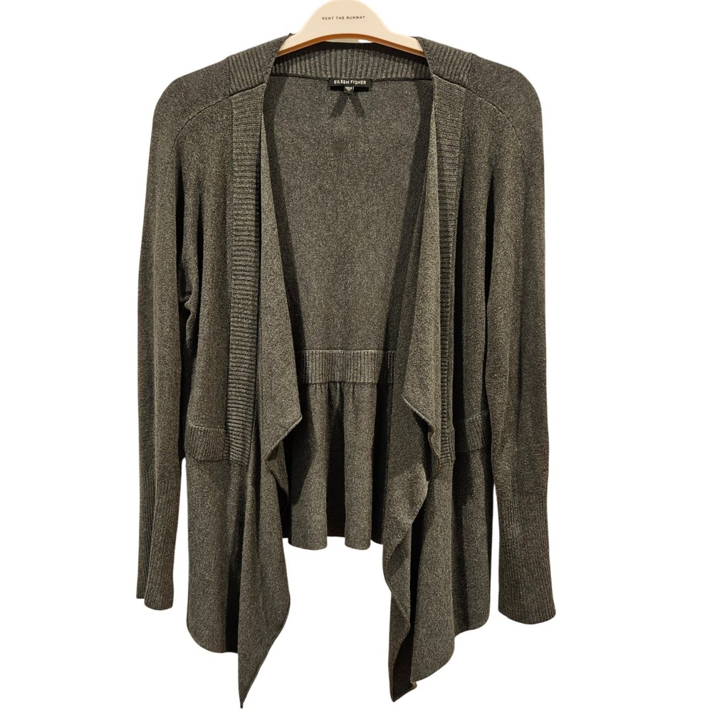 Eileen Fisher Charcoal Grey Knit Waterfall Cardigan Sweater Women's Medium